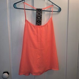 Neon Coral Sheer Tank with Accent Racerback